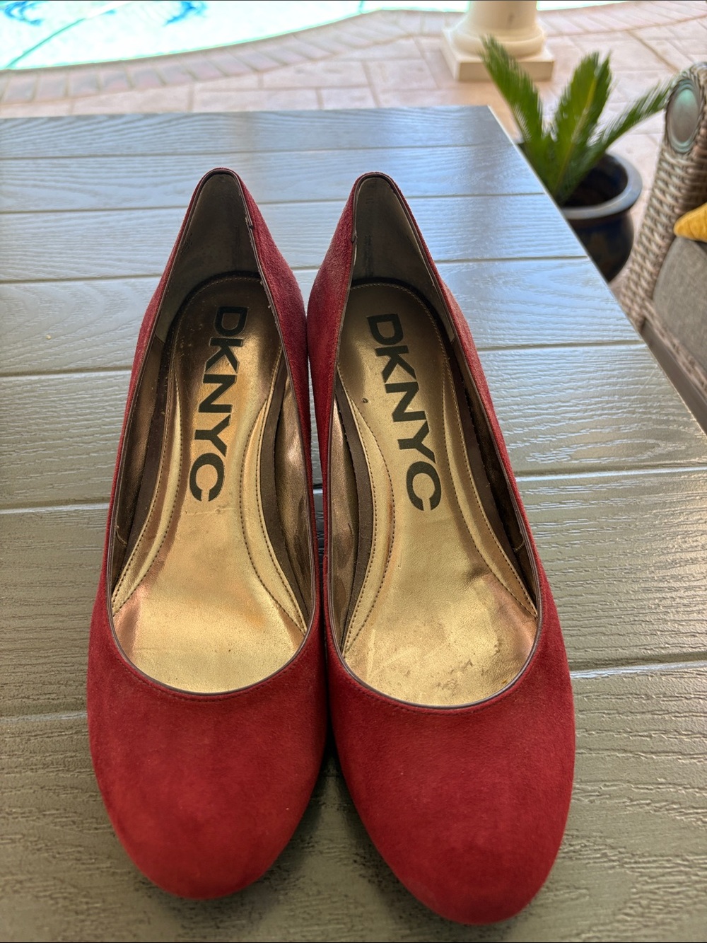 DKNY Bella wedge Red Suede Round-Toe Heel Pumps